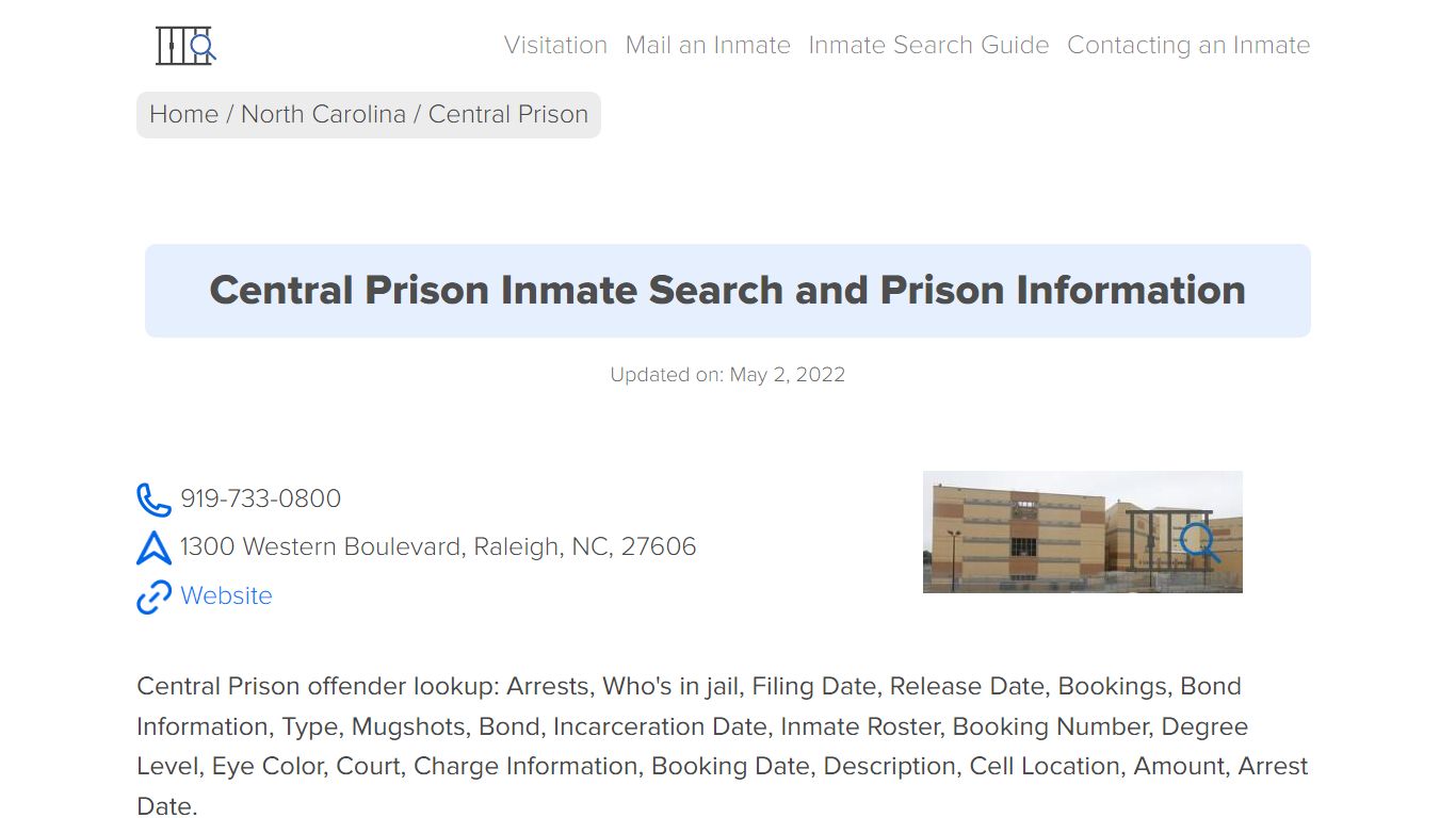 Central Prison Inmate Search, Visitation, Phone no ...